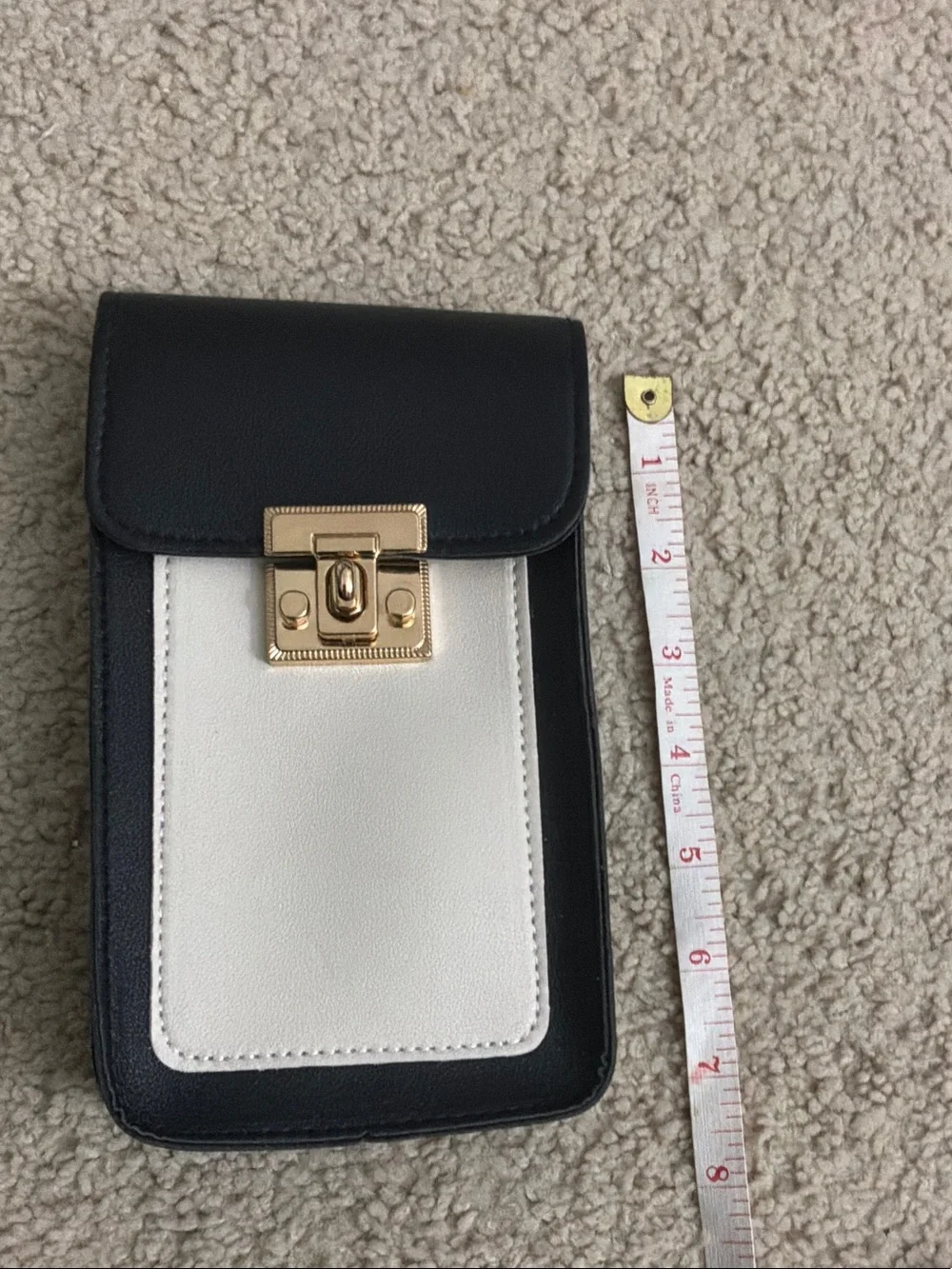 Black and White Faux Leather Phone Crossbody with Gold Lock